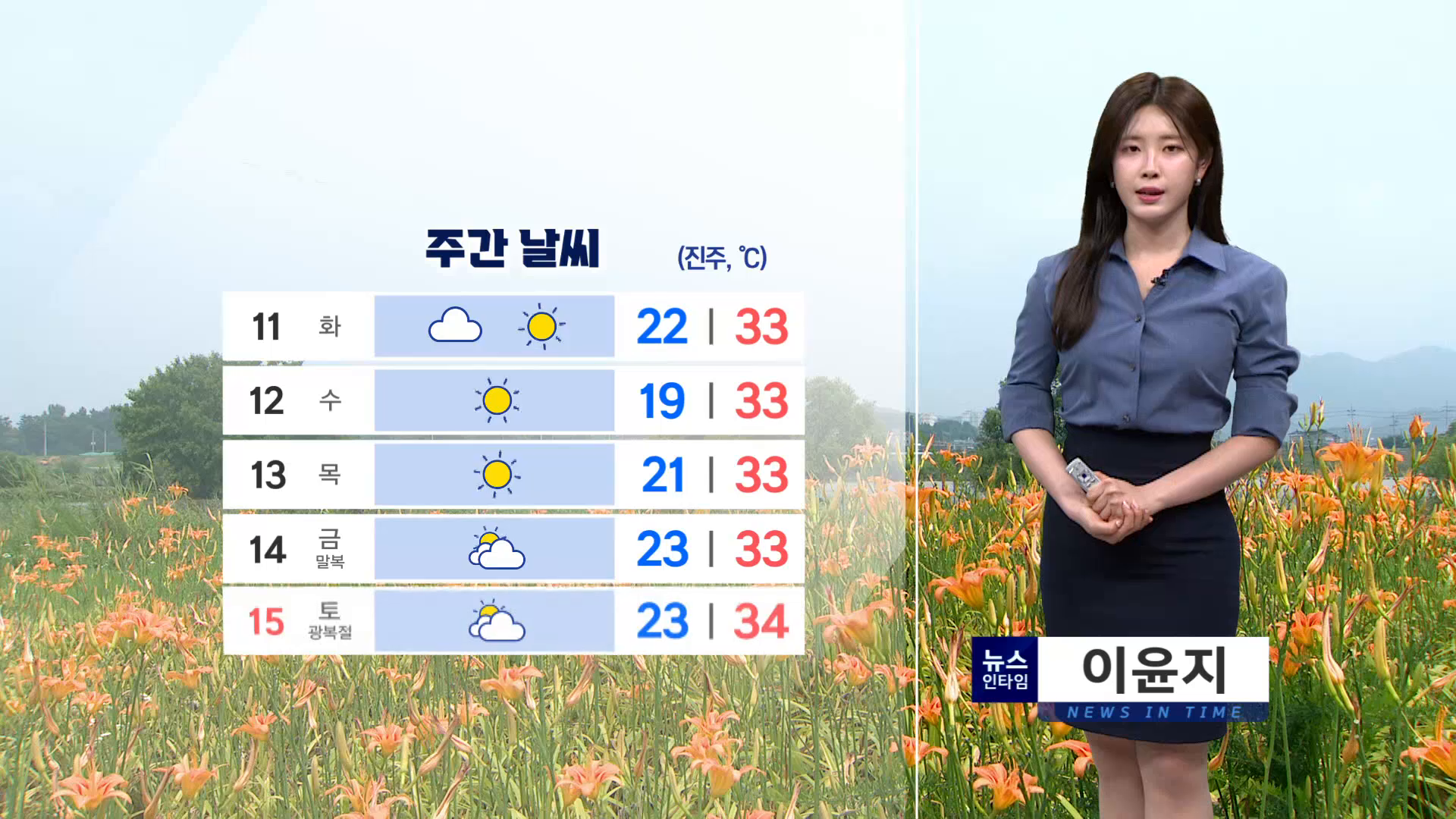 (인타임날씨) 8월 10일 월요일 - 주간 날씨 전망 사진