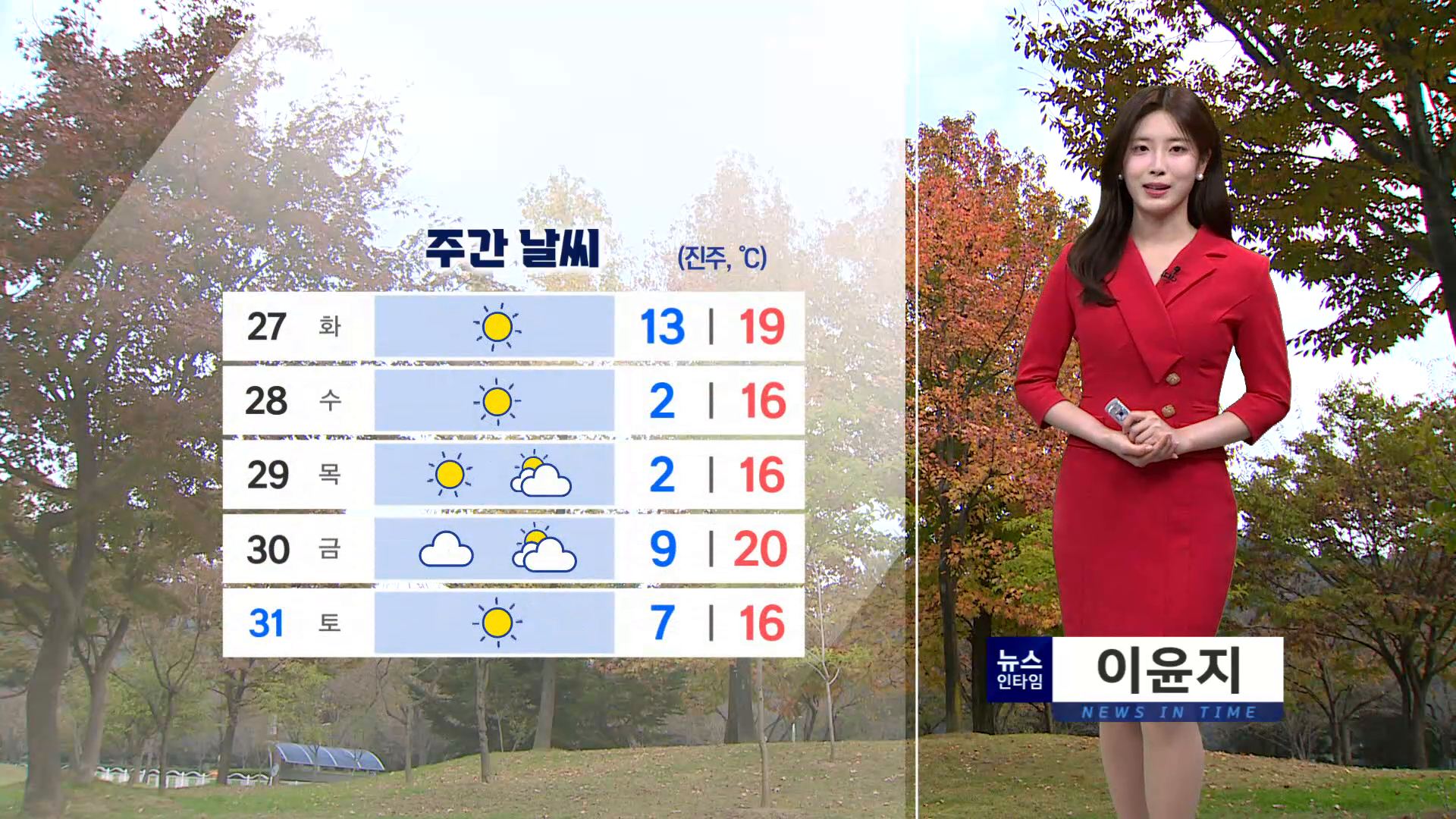 (인타임날씨) 10월 26일 월요일 - 주간 날씨 전망 사진